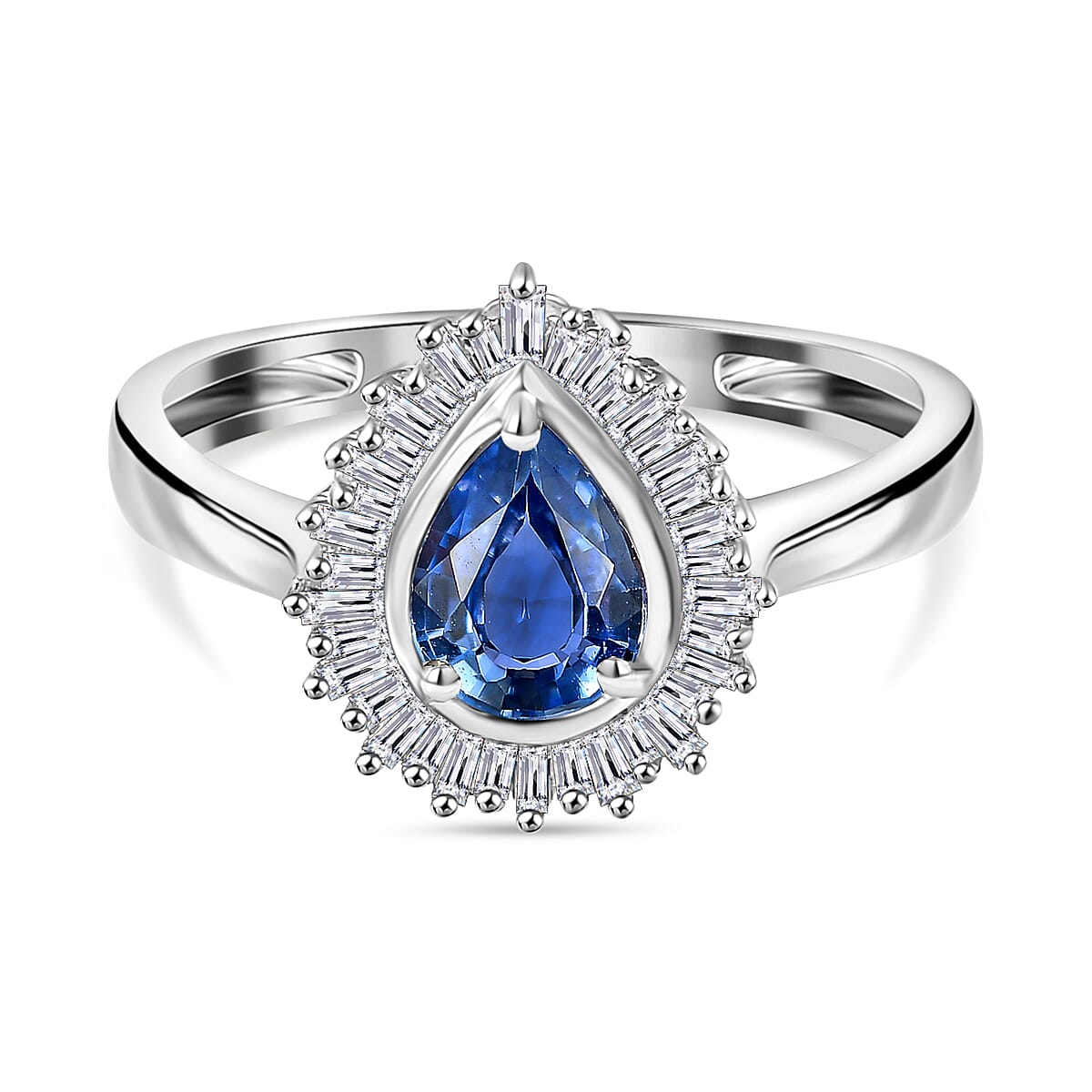 9K White Gold AA Ceylon Sapphire, White Diamond Halo Ring 7876654 0
