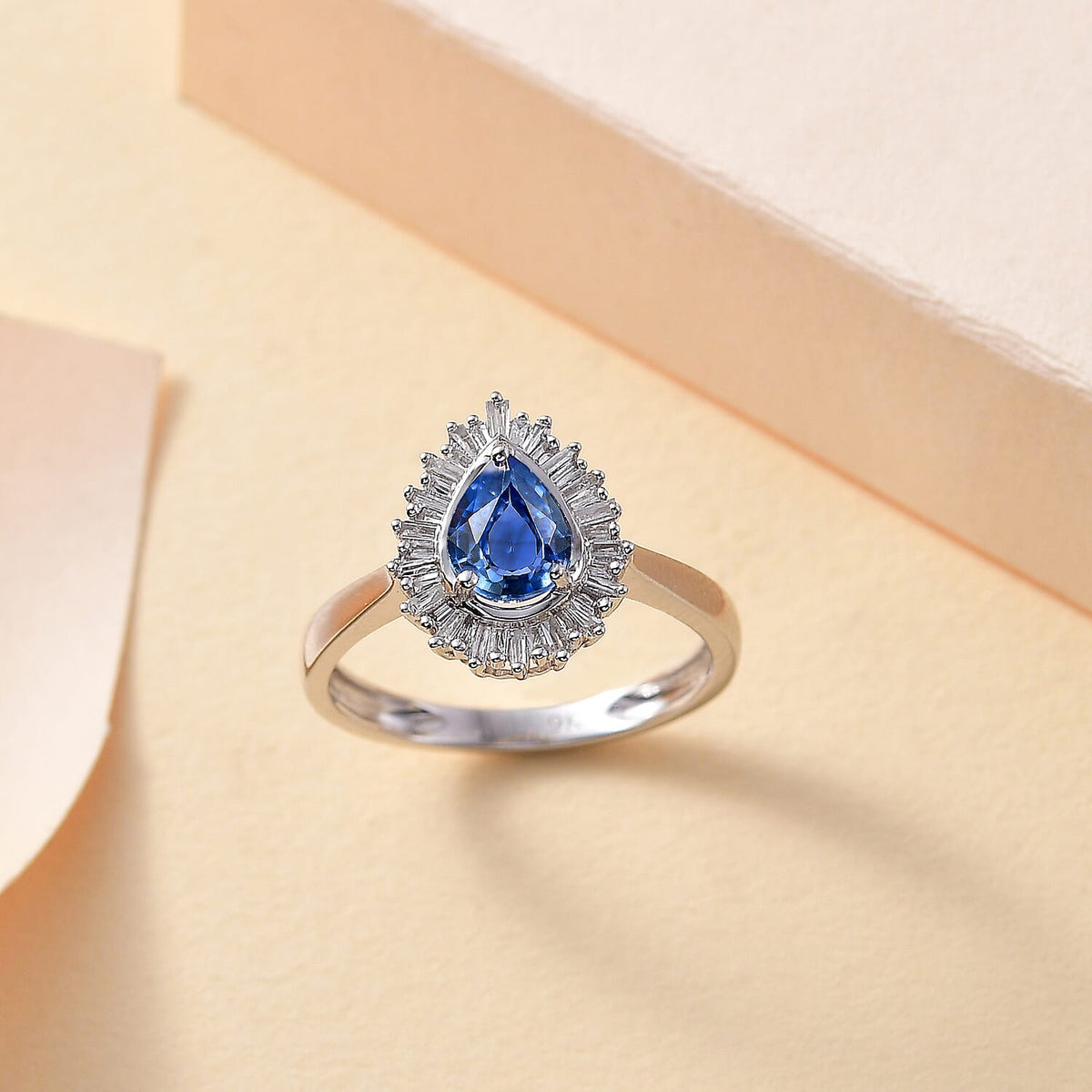 9K White Gold AA Ceylon Sapphire, White Diamond Halo Ring 7876654 2