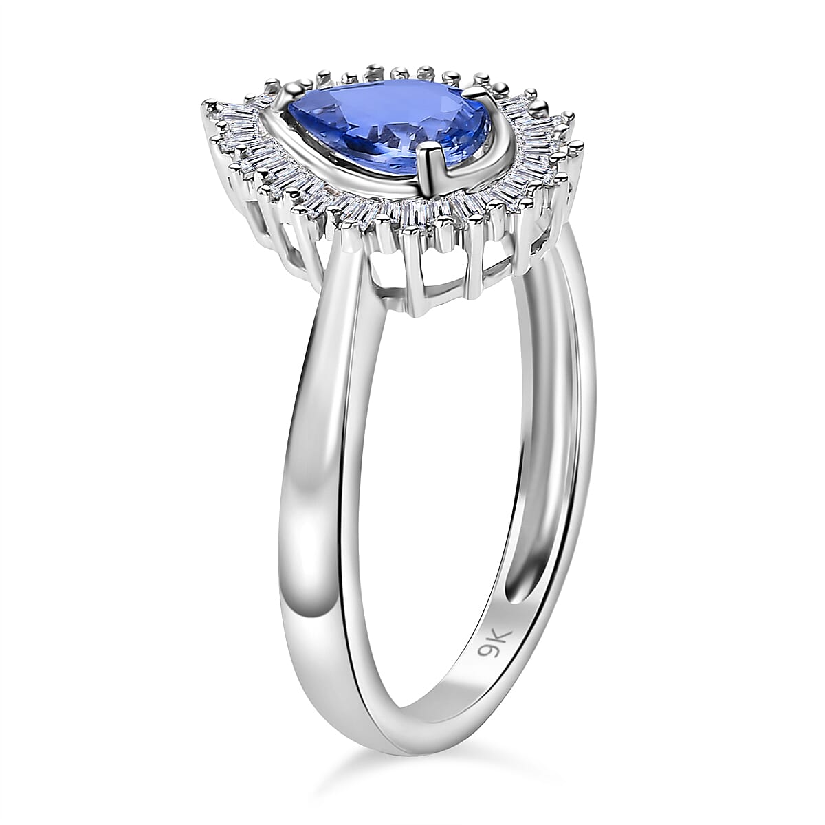 9K White Gold AA Ceylon Sapphire, White Diamond Halo Ring 7876654 4