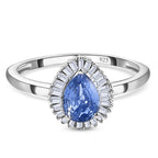 9K White Gold Ceylon Sapphire and Diamond Ring 1.09 Ct.