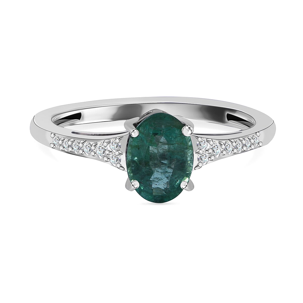 Emerald and Moissanite Ring in 9K White Gold 7539805 0