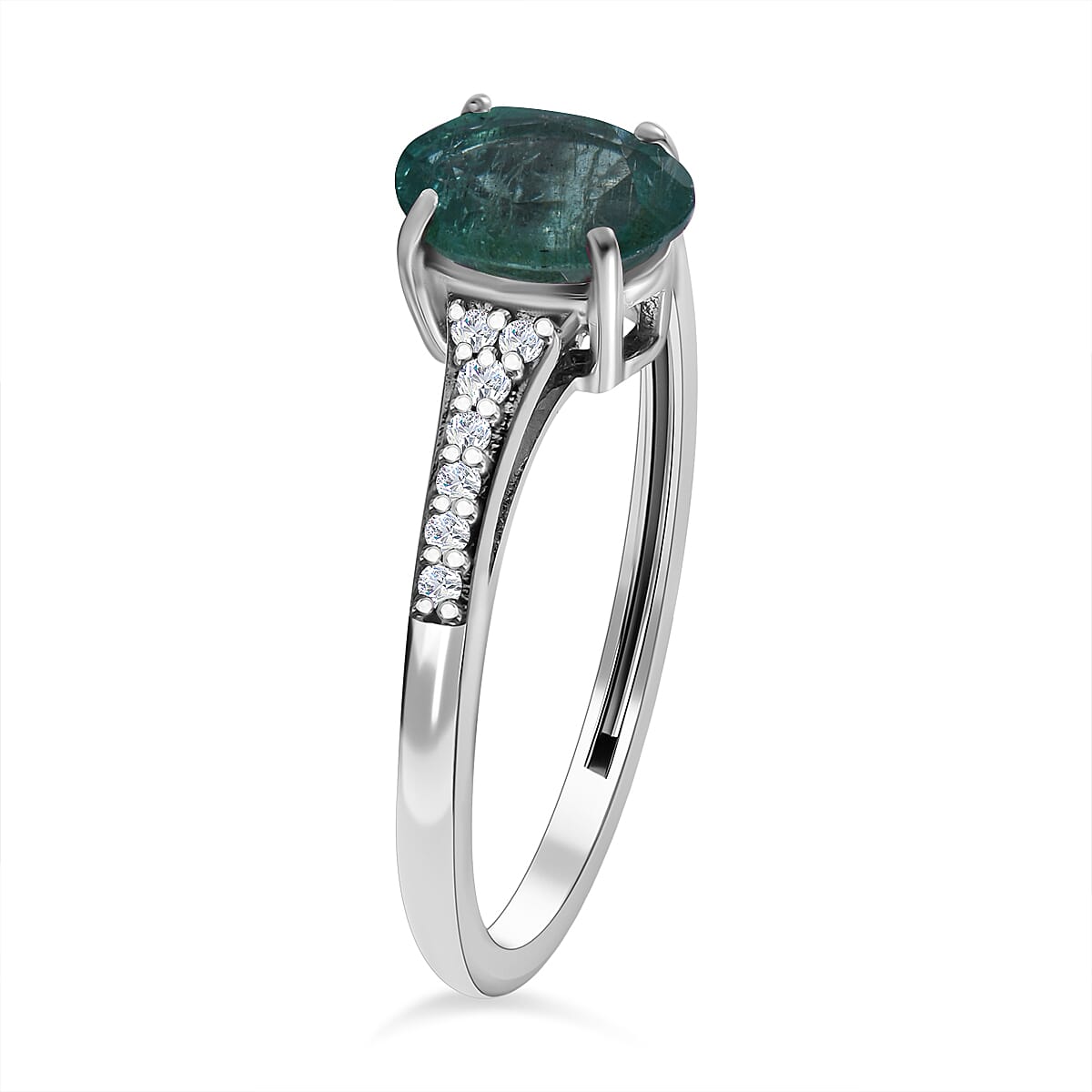 Emerald and Moissanite Ring in 9K White Gold 7539805 3