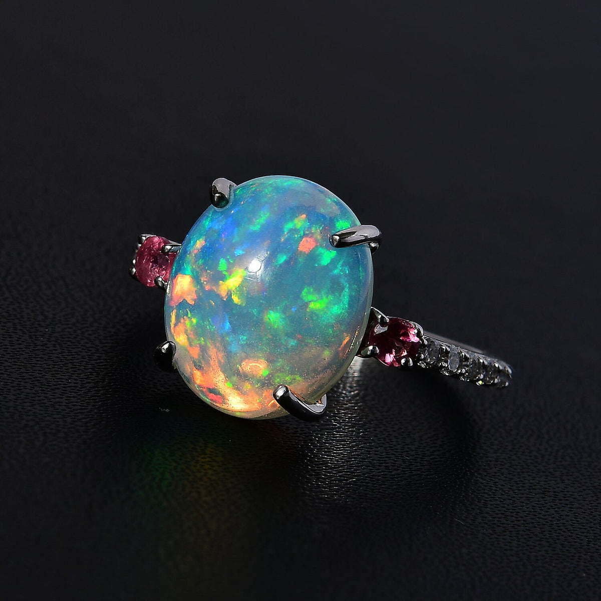 9K White Gold Ethiopian Welo Opal, Pink Tourmaline &amp; Moissanite Ring 3.63 Ct. 7627002 2