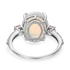 9K White Gold Ethiopian Welo Opal, Pink Tourmaline & Moissanite Ring 3.63 Ct.