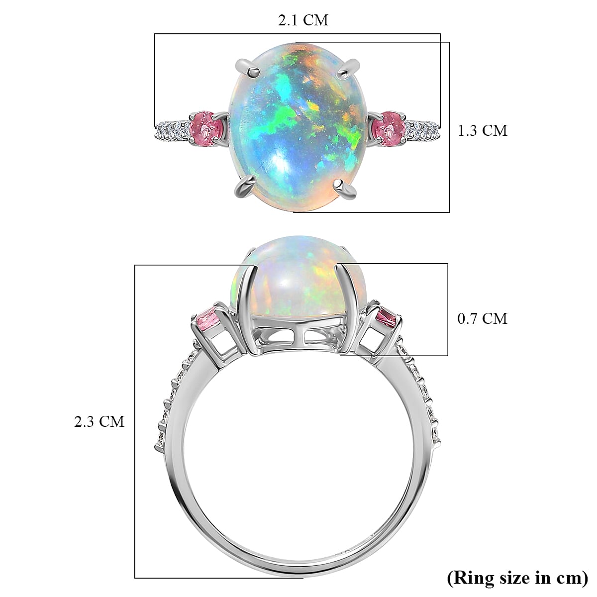 9K White Gold Ethiopian Welo Opal, Pink Tourmaline &amp; Moissanite Ring 3.63 Ct. 7627002 6