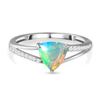9K White Gold Ethiopian Welo Opal and Natural Zircon Ring