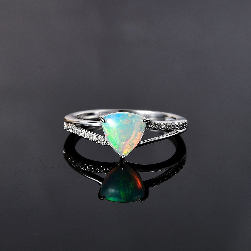 9K White Gold Ethiopian Welo Opal and Natural Zircon Ring