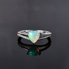 9K White Gold Ethiopian Welo Opal and Natural Zircon Ring