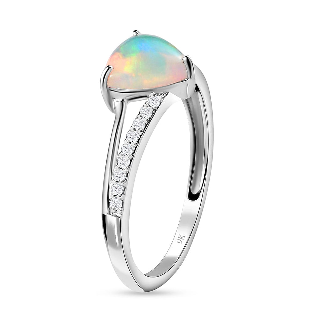 9K White Gold Ethiopian Welo Opal and Natural Zircon Ring