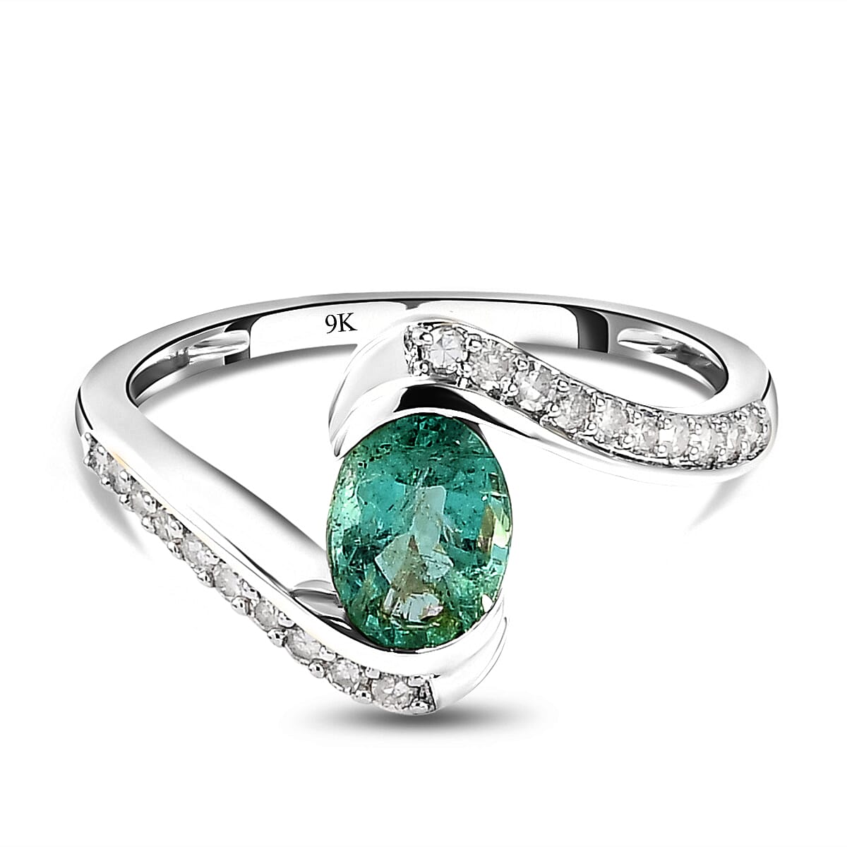 9K White  Gold AA Kagem Zambian Emerald and Diamond I3 GH Bypass Ring 1 Ct 7018872 0