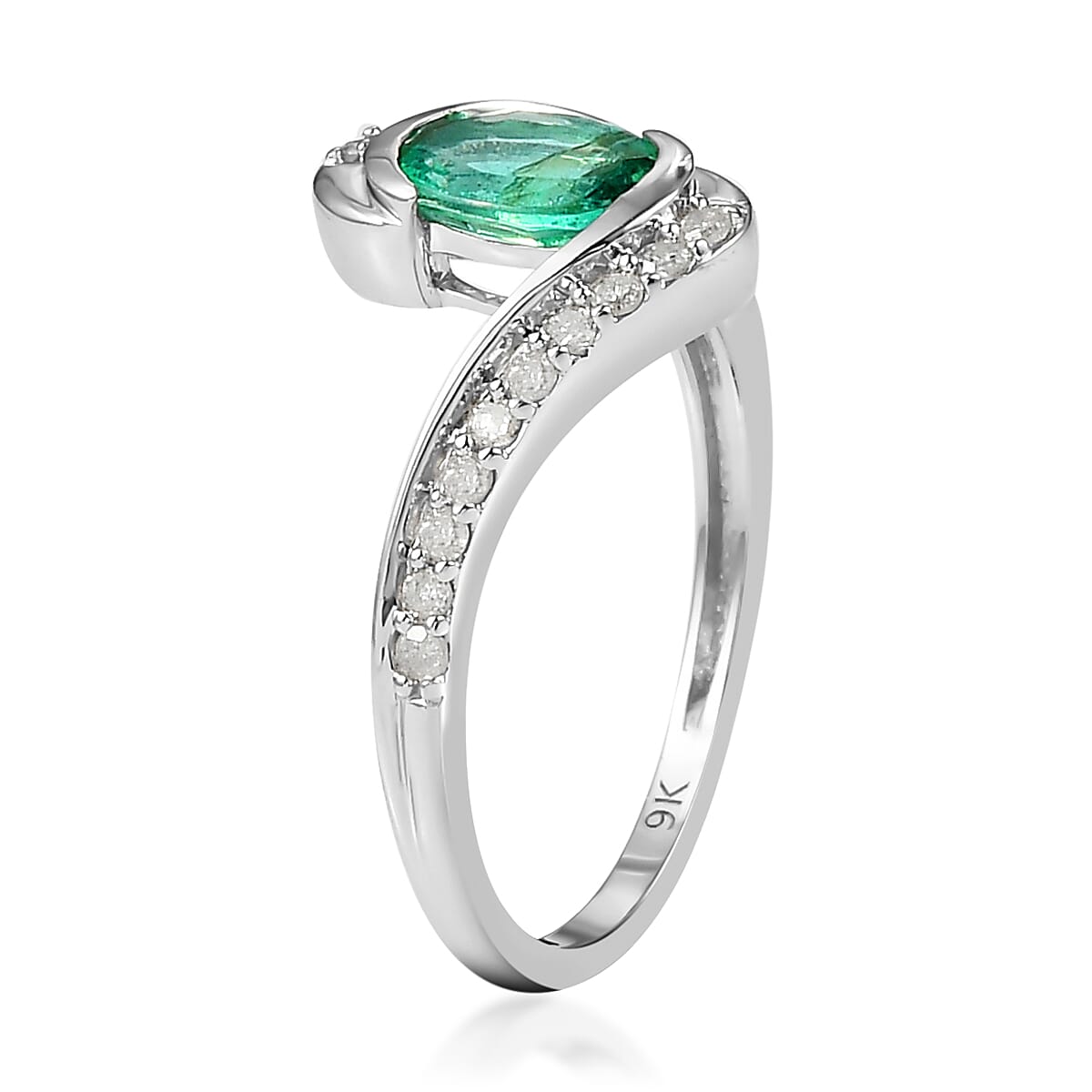 9K White  Gold AA Kagem Zambian Emerald and Diamond I3 GH Bypass Ring 1 Ct 7018872 4