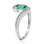 9K White Gold Kagem Zambian Emerald and Diamond Bypass Ring 1.00 Ct.