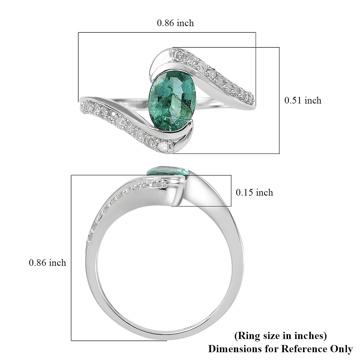 9K White  Gold AA Kagem Zambian Emerald and Diamond I3 GH Bypass Ring 1 Ct 7018872 6