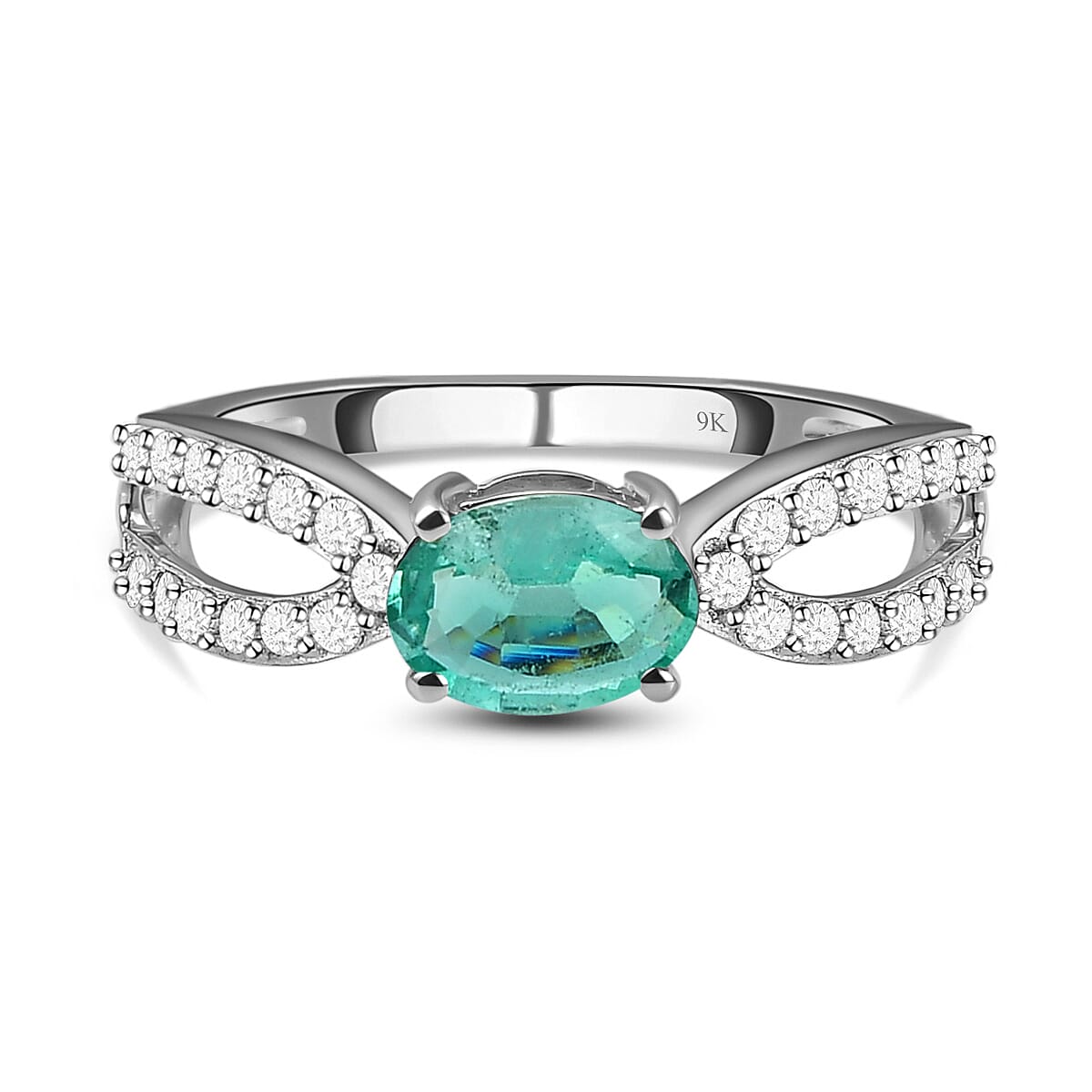 9K White Gold AA Kagem Zambian Emerald and Diamond I3 GH Crisscross Ring 1 Ct 7018736 0