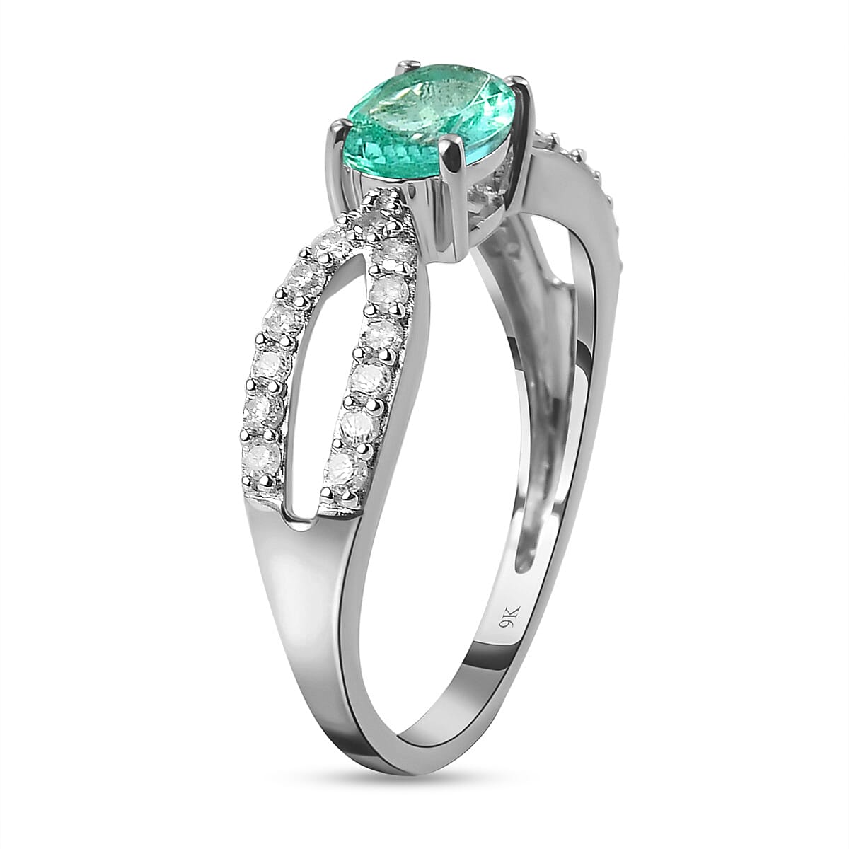 9K White Gold AA Kagem Zambian Emerald and Diamond I3 GH Crisscross Ring 1 Ct 7018736 4