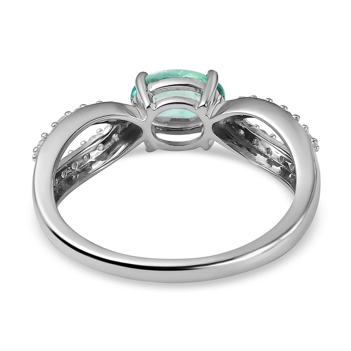 9K White Gold AA Kagem Zambian Emerald and Diamond I3 GH Crisscross Ring 1 Ct 7018736 5