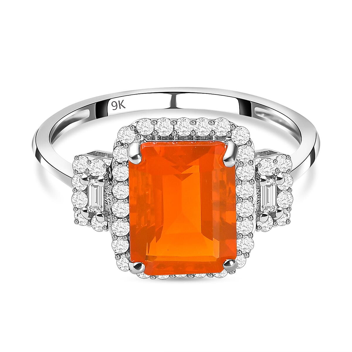 9K White Gold AA Mexican Cherry Fire Opal ,White Diamond Main Stone With Surrounding Stone Ring 2.01 Ct 7253043 0
