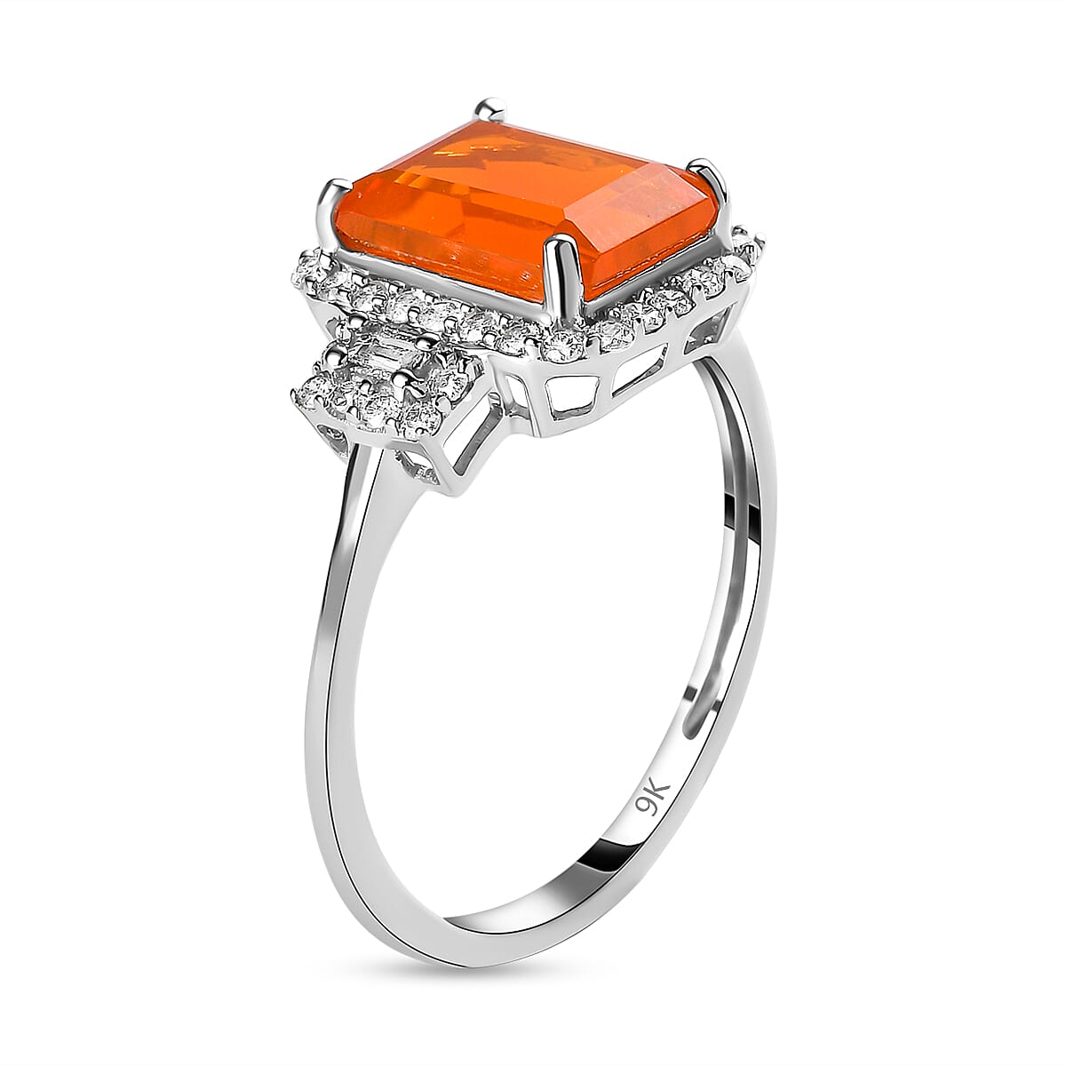 9K White Gold AA Mexican Cherry Fire Opal ,White Diamond Main Stone With Surrounding Stone Ring 2.01 Ct 7253043 3