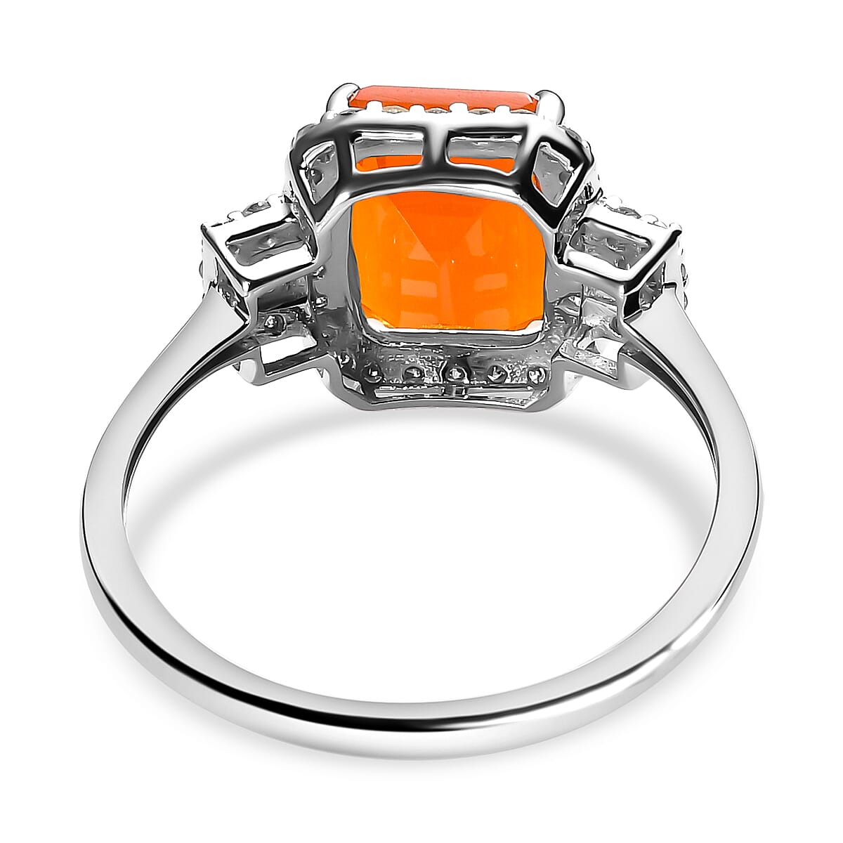9K White Gold AA Mexican Cherry Fire Opal ,White Diamond Main Stone With Surrounding Stone Ring 2.01 Ct 7253043 4