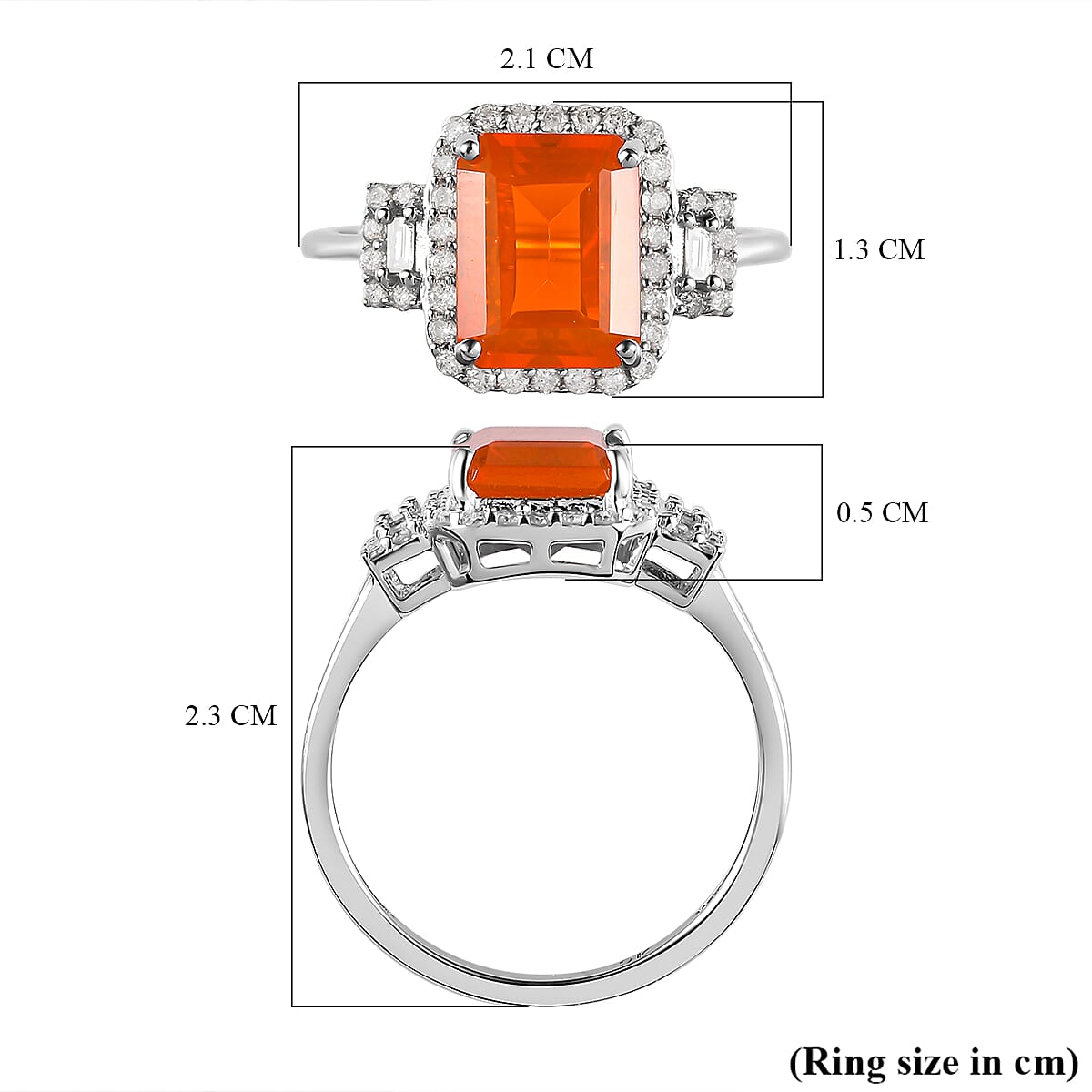 9K White Gold AA Mexican Cherry Fire Opal ,White Diamond Main Stone With Surrounding Stone Ring 2.01 Ct 7253043 5