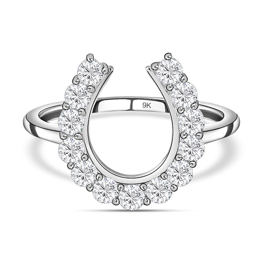 9K White Gold Moissanite Horseshoe Ring 0.64 Ct.