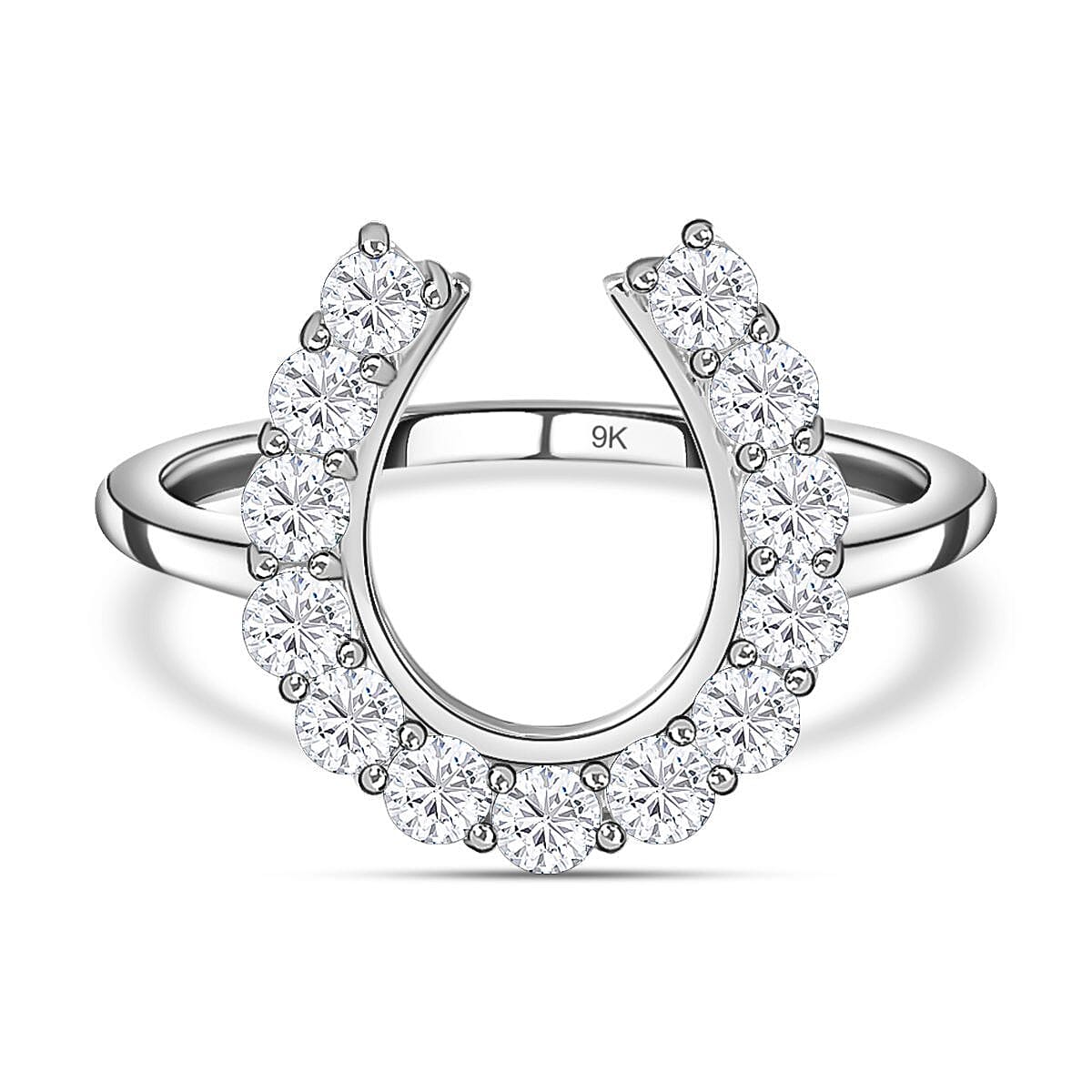 9K White Gold AA Moissanite Horseshoe Ring 0.62 ct,  Gold Wt. 2.12 Gms  0.624  Ct. 7160030 0