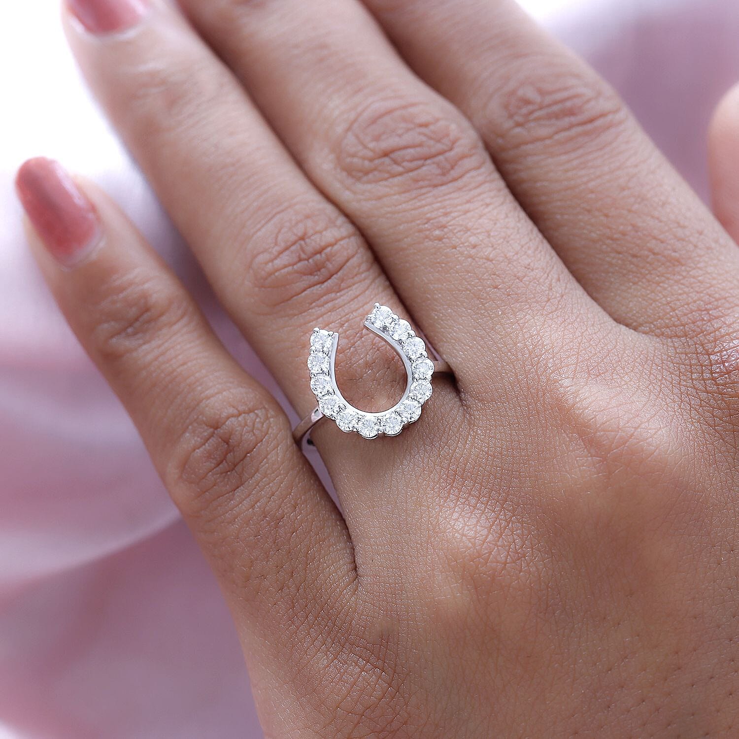 9K White Gold AA Moissanite Horseshoe Ring 0.62 ct,  Gold Wt. 2.12 Gms  0.624  Ct. 7160030 3