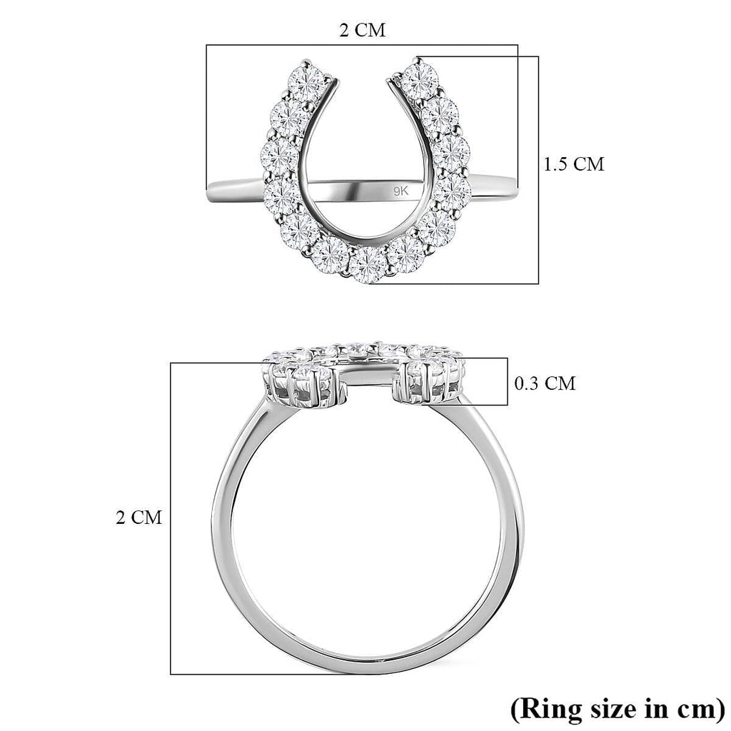 9K White Gold Moissanite Horseshoe Ring 0.64 Ct.