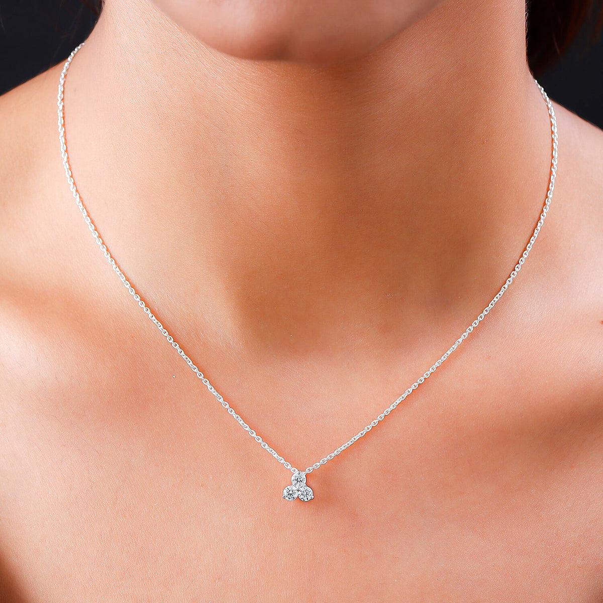 9K White Gold AA Moissanite Trilogy Pendant 7083472 2