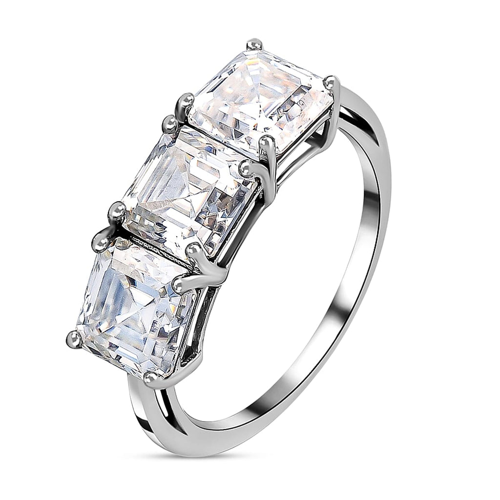 9K White Gold Moissanite 3 Stone Ring 2.88 Ct.
