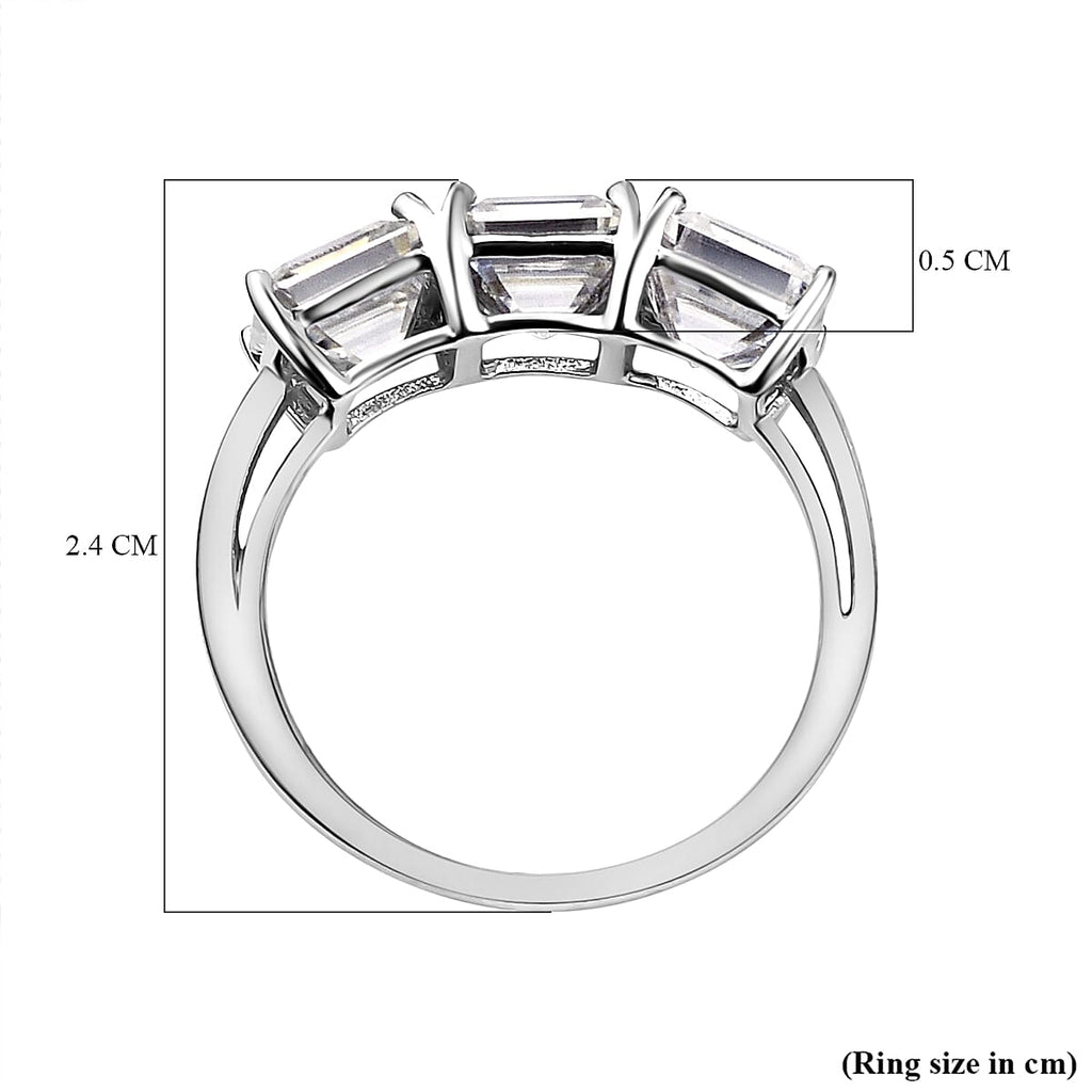 9K White Gold Moissanite 3 Stone Ring 2.88 Ct.