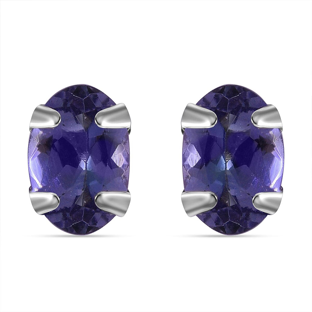 9K White Gold Peacock Tanzanite Stud Earrings