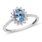 9K White Gold AA Santamaria Aquamarine and Diamond Halo Ring 0.85 Ct.
