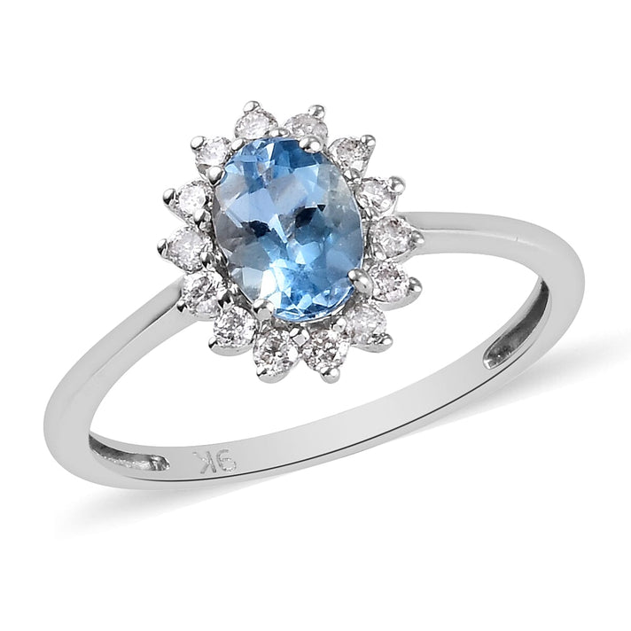 9K White Gold AA Santamaria Aquamarine Princess Diana Inspired Halo Ring with Diamond 3754679 1