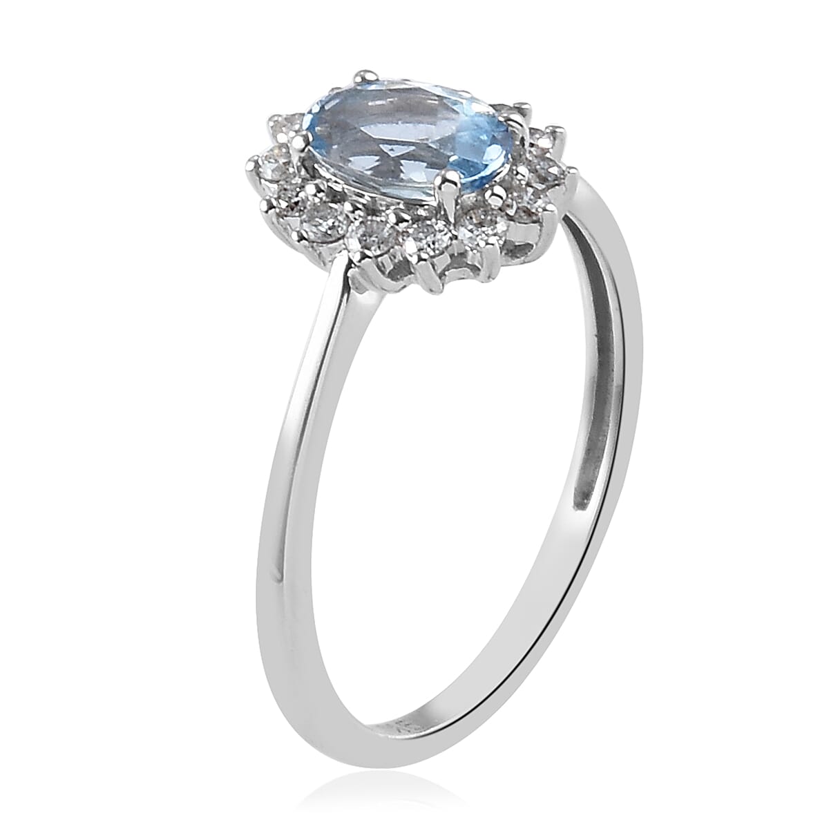 9K White Gold AA Santamaria Aquamarine Princess Diana Inspired Halo Ring with Diamond 3754679 4