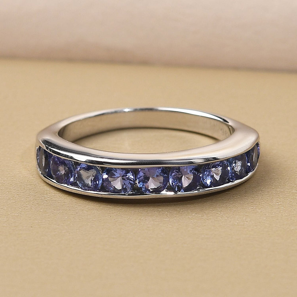 9K White Gold Tanzanite Half Eternity Band Ring 0.87 Ct, Gold Wt. 3.20 Gms.