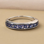 9K White Gold Tanzanite Half Eternity Band Ring 0.87 Ct, Gold Wt. 3.20 Gms.