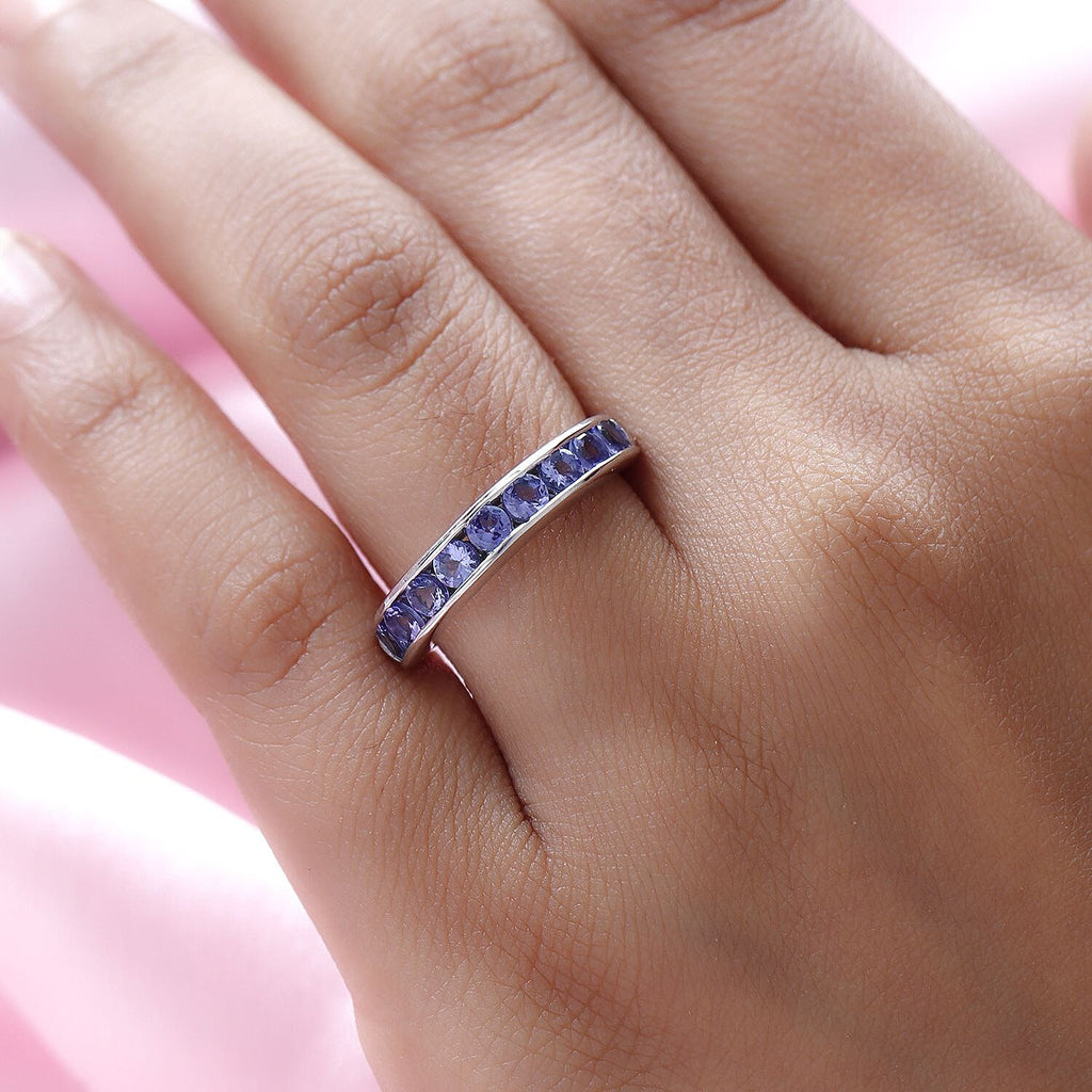 9K White Gold Tanzanite Half Eternity Band Ring 0.87 Ct, Gold Wt. 3.20 Gms.