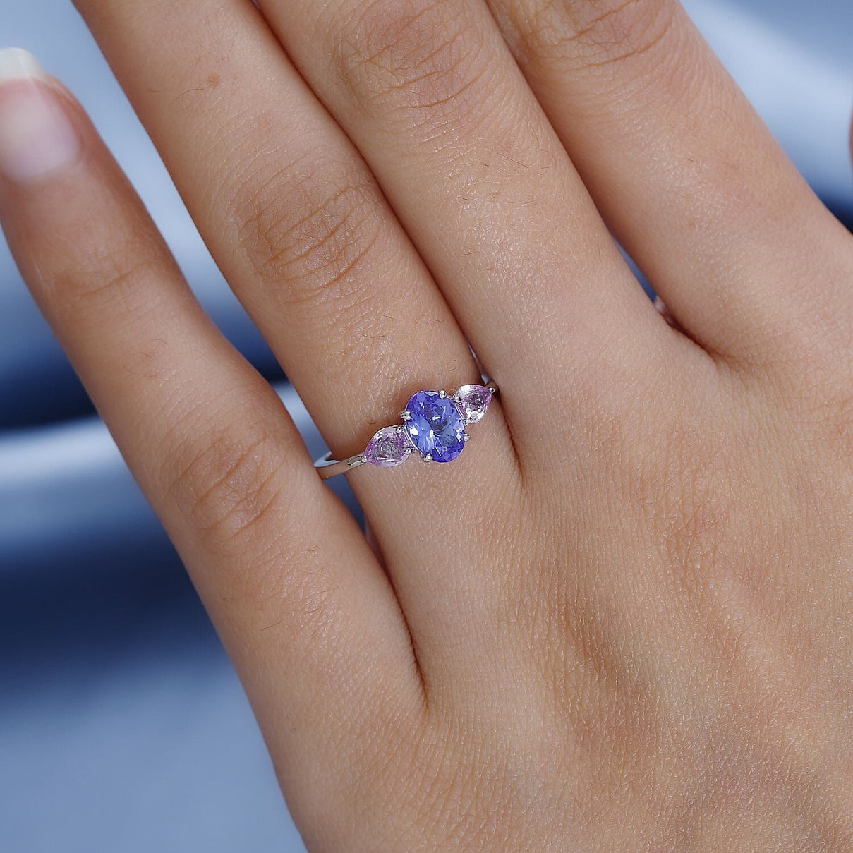 9K White Gold Tanzanite &amp; Pink Sapphire Ring 1.36 Ct. 7623341 2