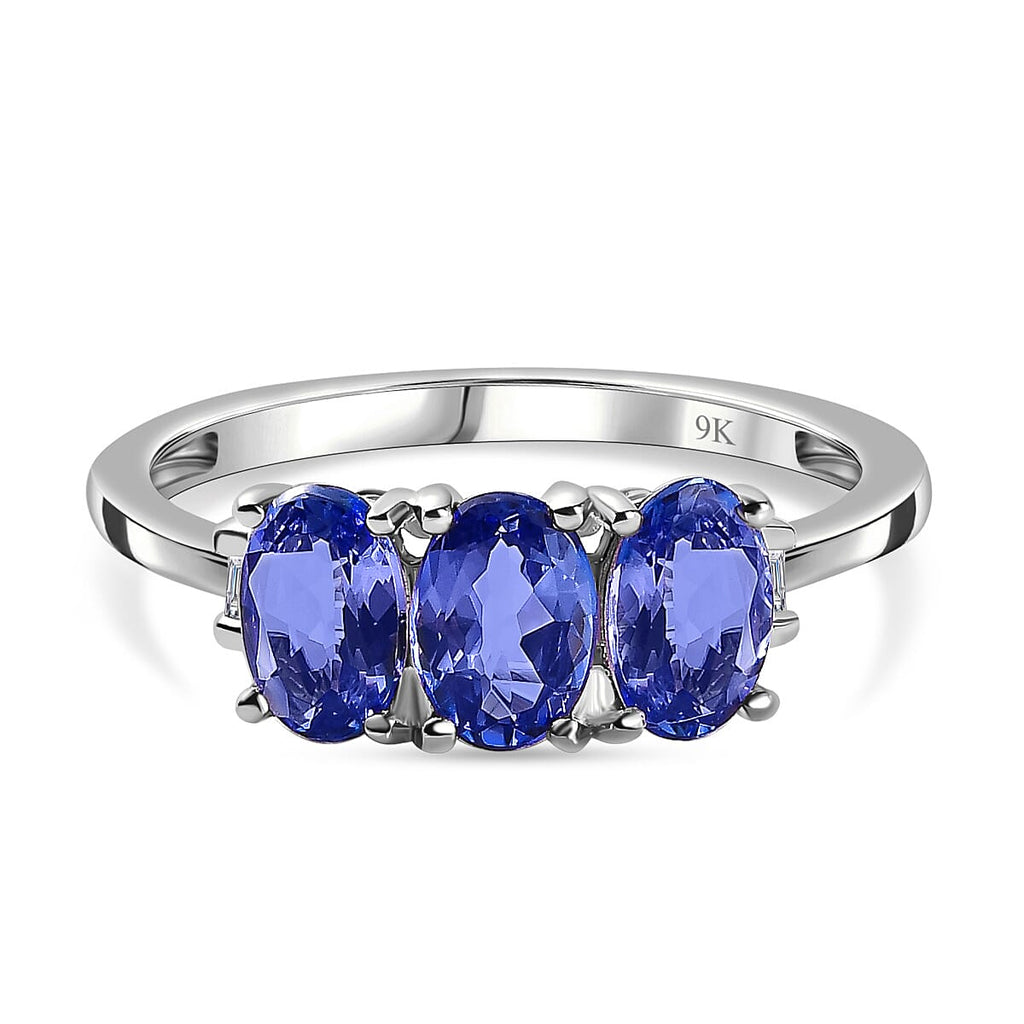 9K White Gold Tanzanite & Diamond Band Ring 1.43 Ct