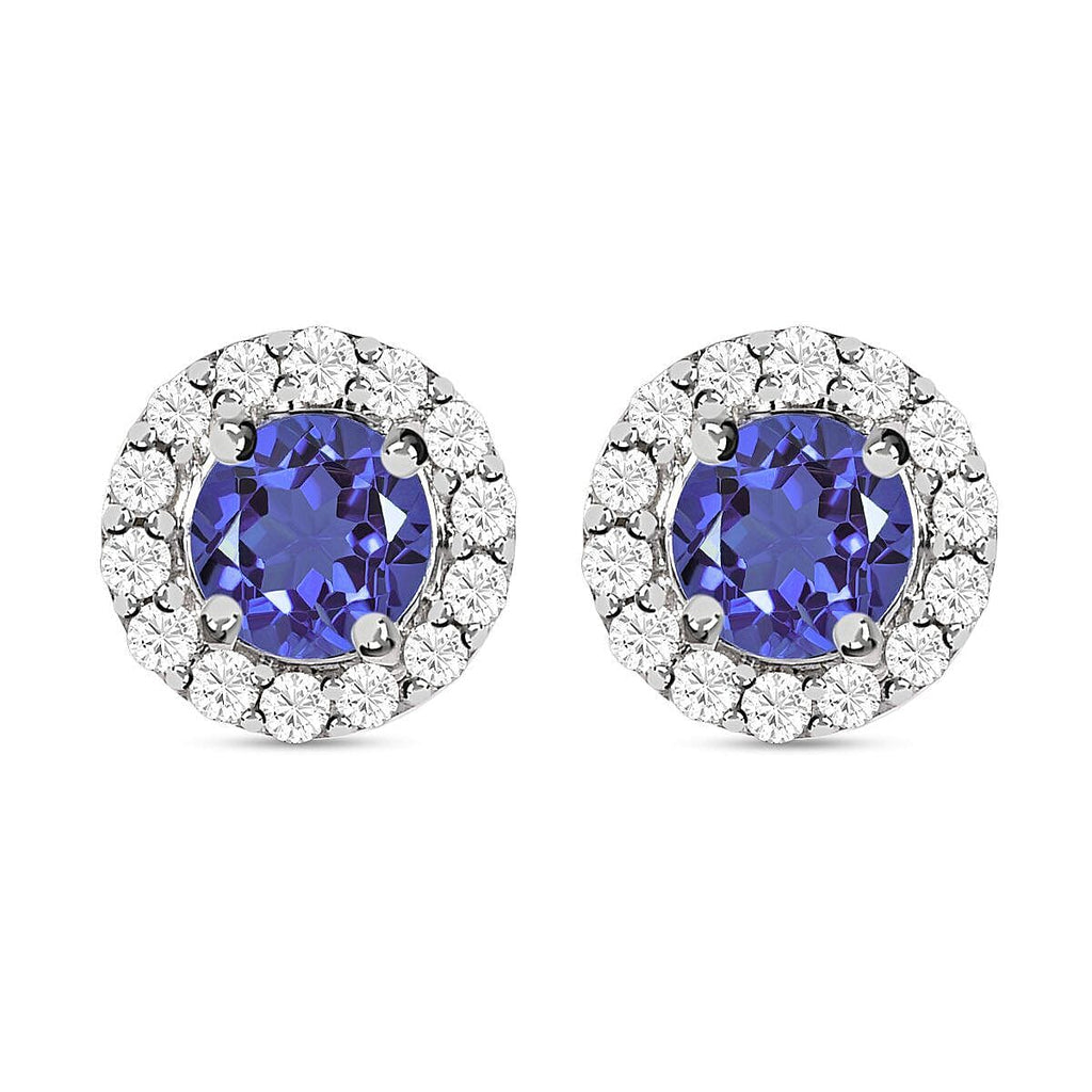 9K White Gold Tanzanite and Diamond Earrings (with Push Back)