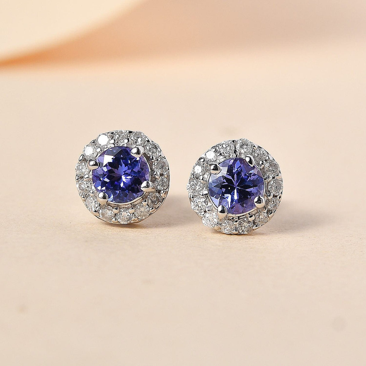 9K White Gold Tanzanite and Diamond Earrings (with Push Back) 7237947 1