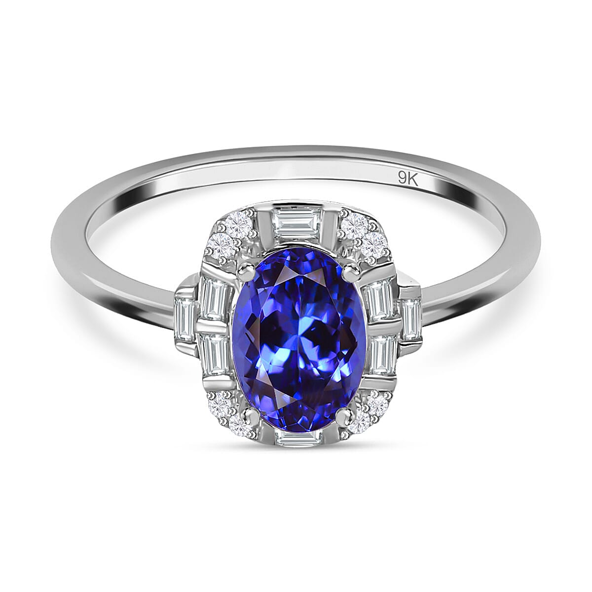 0.83 Ct AA Tanzanite and Diamond Halo Ring in 9K White Gold 7540188 0