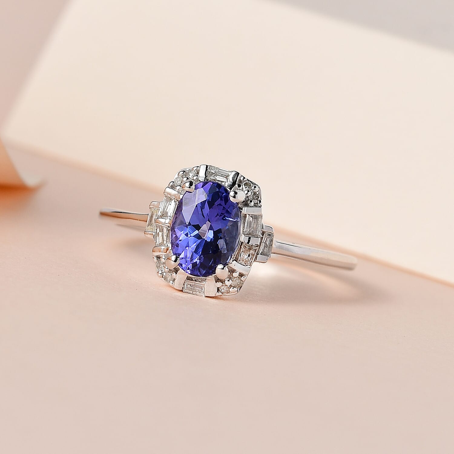 0.83 Ct AA Tanzanite and Diamond Halo Ring in 9K White Gold 7540188 2