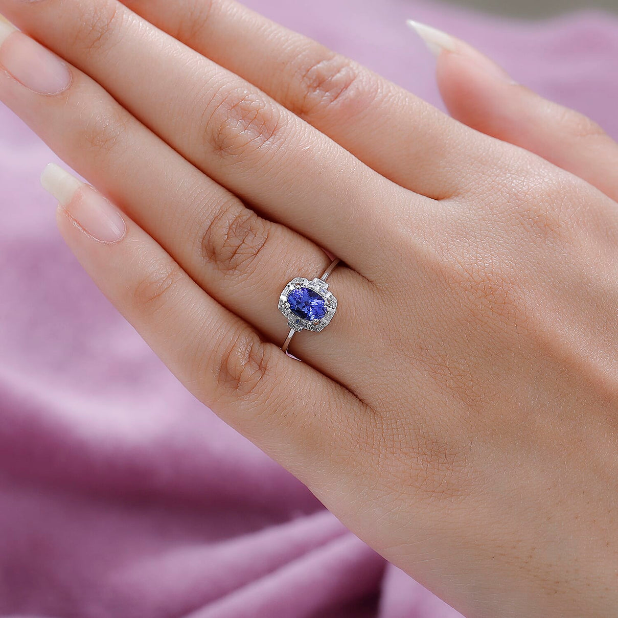 0.83 Ct AA Tanzanite and Diamond Halo Ring in 9K White Gold 7540188 3