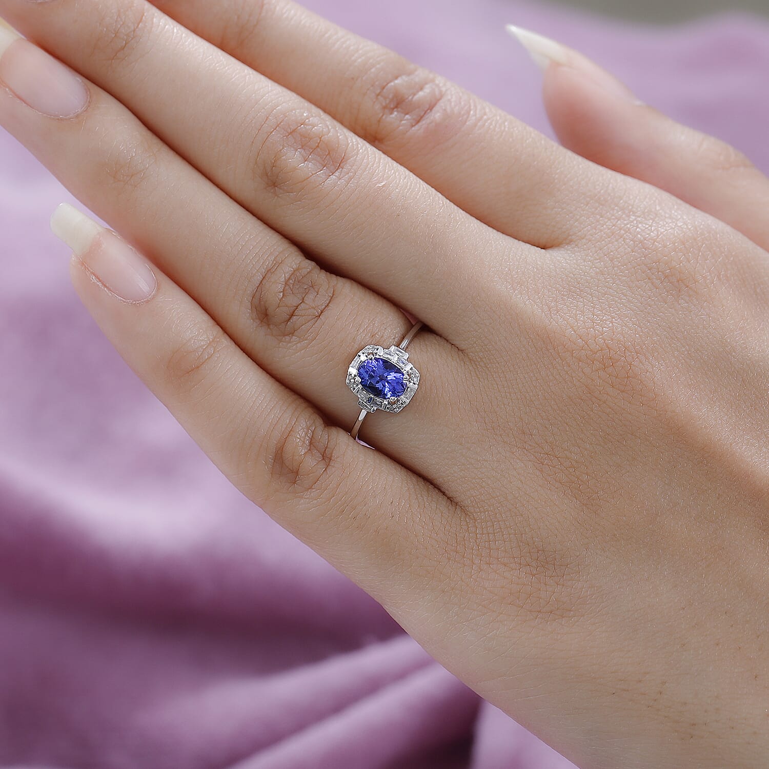 0.83 Ct AA Tanzanite and Diamond Halo Ring in 9K White Gold 7540188 3