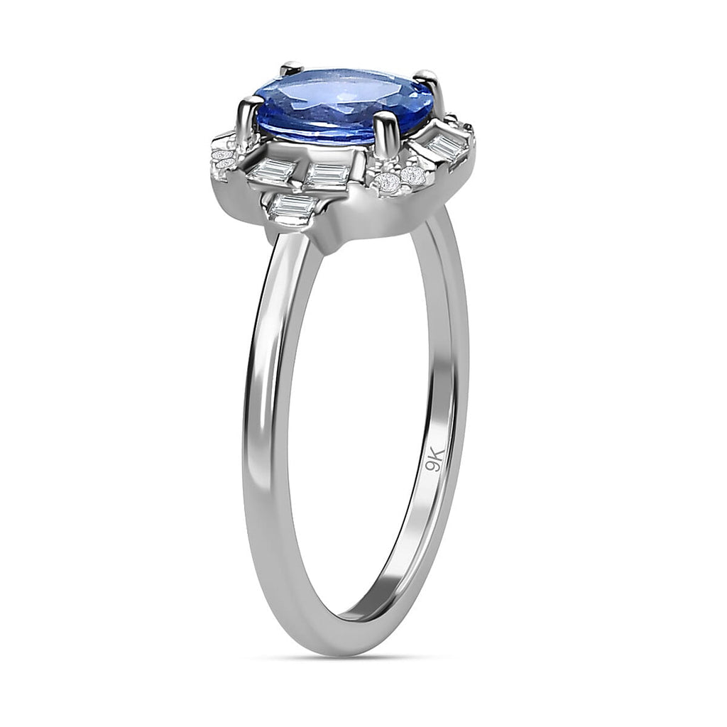 9K White Gold Tanzanite and Diamond Ring 0.83 Ct