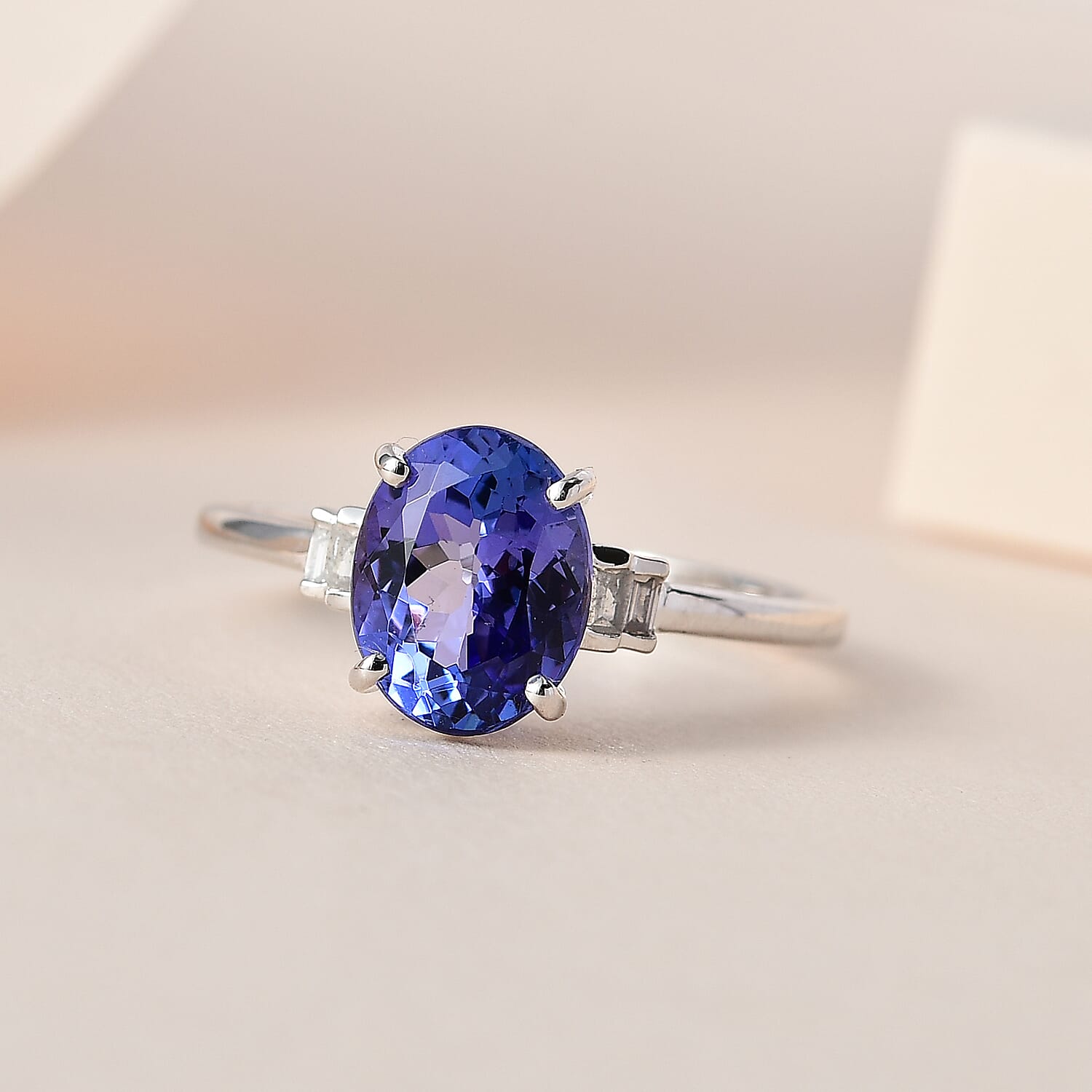 9K White Gold AA Tanzanite, White Diamond Ring 7664686 1