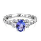 9K White Gold AA Tanzanite,White Diamond Main Stone With Side Stone Ring