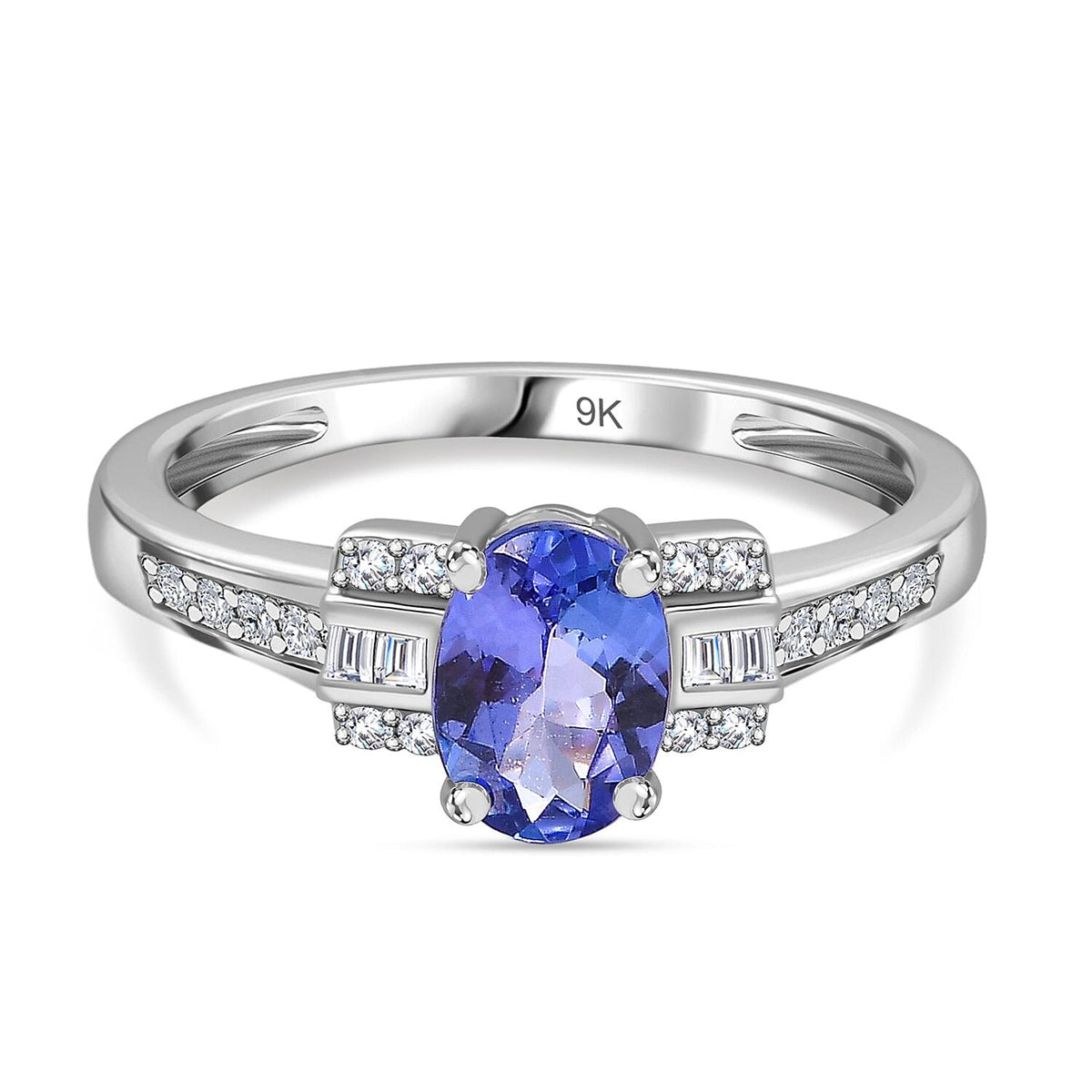 9K White Gold AA Tanzanite, White Diamond Ring 7863886 0